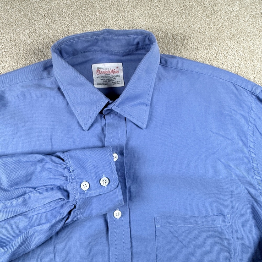 Turnbull & Asser Shirt Mens 16 Blue Oxford Bergdorf Goodman England Cotton